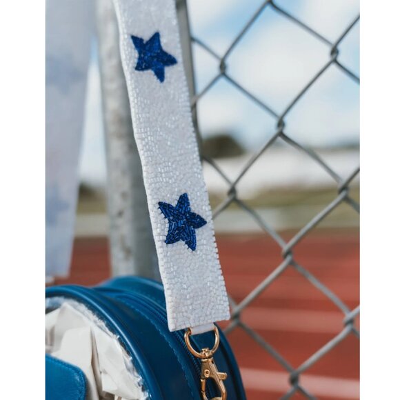 NEW White Blue Seed Beaded Crossbody Strap Dallas Cowboys Kentucky Wildcats Fans - Picture 3 of 5
